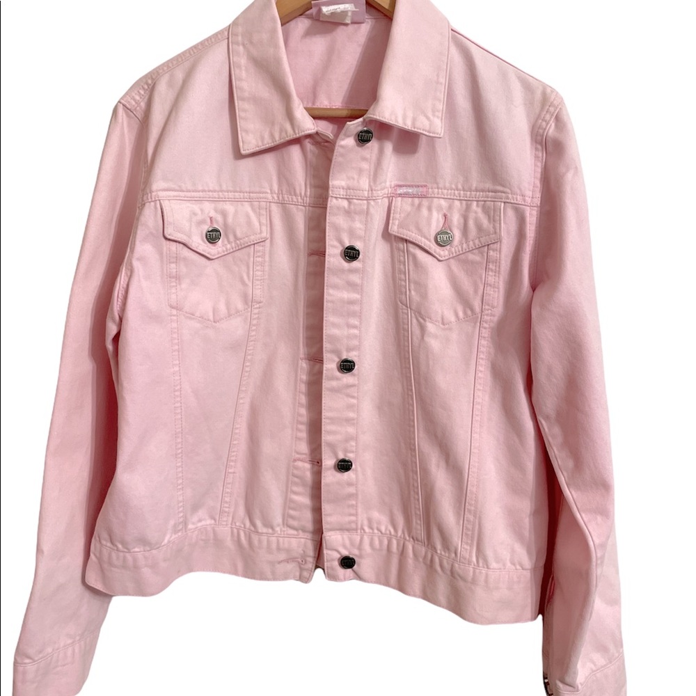 Vintage Ethyl Premium Denim pink jacket. Classic style with chest pockets